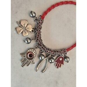 Boho Hamsa Evil Eye Charm Bracelet Red Cord Good Luck Wishbone Clover Spiritual